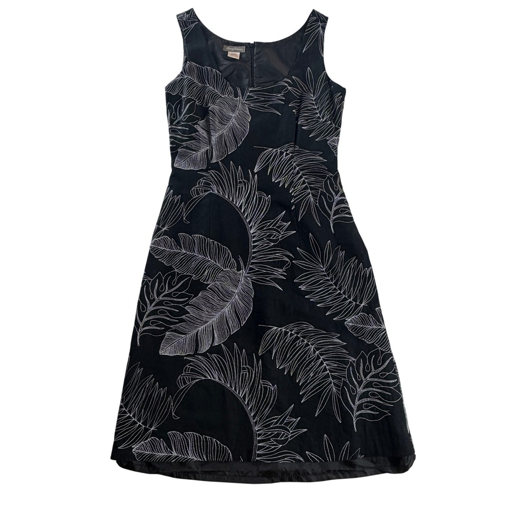 Tommy Bahama Black Linen Blend Embroidered Tropical Sheath Dress 10